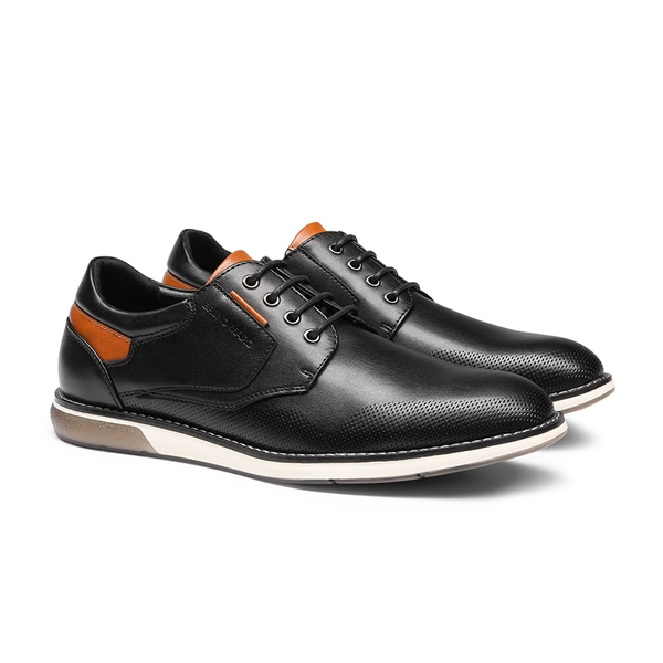 Men's Wide Width PU Leather Oxford Sneakers - BLACK - 2